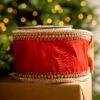 4" X5YD Red With Gold Crotchet Trim Edge