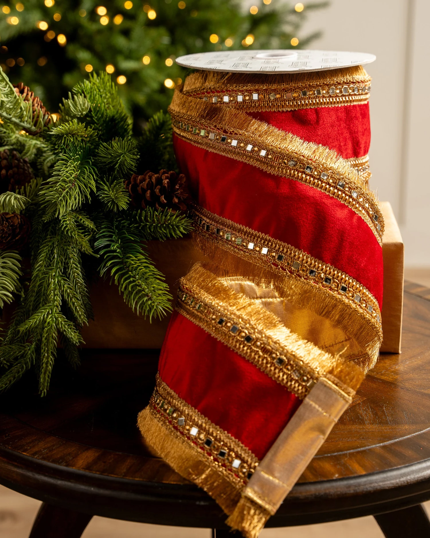 4" X10YD Red Velvet Ribbon With Mirror On Edge 1 4" X10YD Red Velvet Ribbon With Mirror On Edge