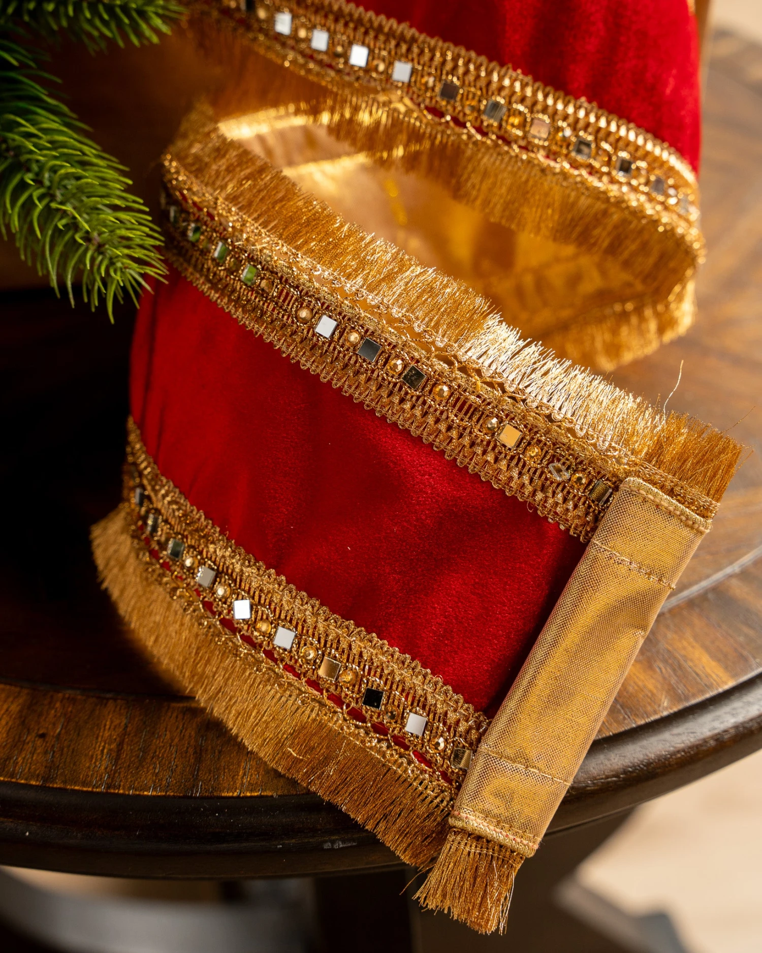 4" X10YD Red Velvet Ribbon With Mirror On Edge 2 4" X10YD Red Velvet Ribbon With Mirror On Edge - Image 2