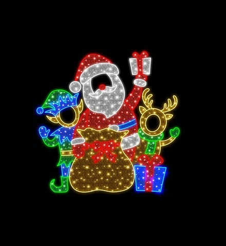 6 FT X 7 FT Red Santa With Elf & Deer LED Photo Op 1 6 FT X 7 FT Red Santa With Elf & Deer LED Photo Op