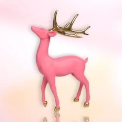 Hot Pink Reindeer With Gold Antlers