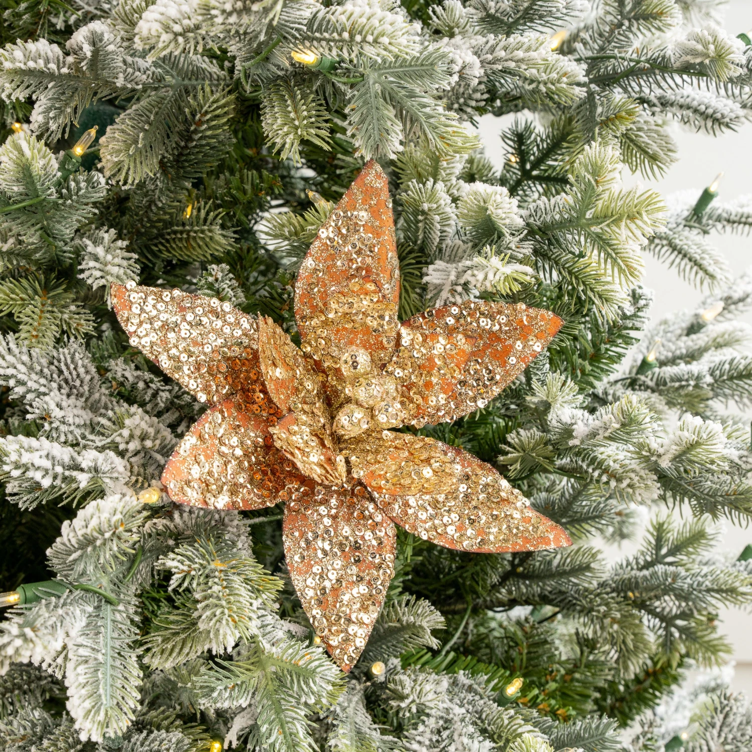 24" Gold Sequined Poinsettia Stem Set Of 12 3 24" Gold Sequined Poinsettia Stem Set Of 12 - Image 3