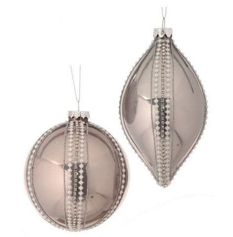 6" Platinum Glass Pearl Striped Ornament Set Of 6 1 6" Platinum Glass Pearl Striped Ornament Set Of 6