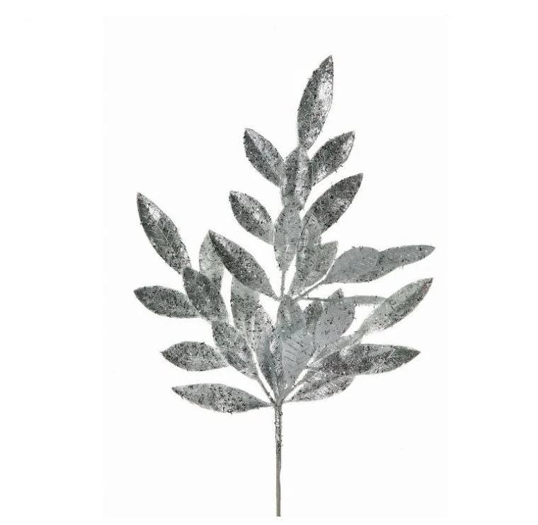 21" Glitter Bay Leaf Spray Set Of 12 2 21" Glitter Bay Leaf Spray Set Of 12 - Image 2