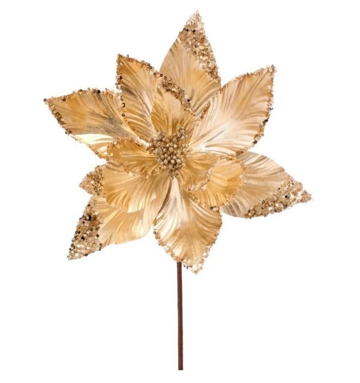 24" Metallic Sequin Edged Tip Poinsettia Set Of 12 4 24" Metallic Sequin Edged Tip Poinsettia Set Of 12 - Image 4