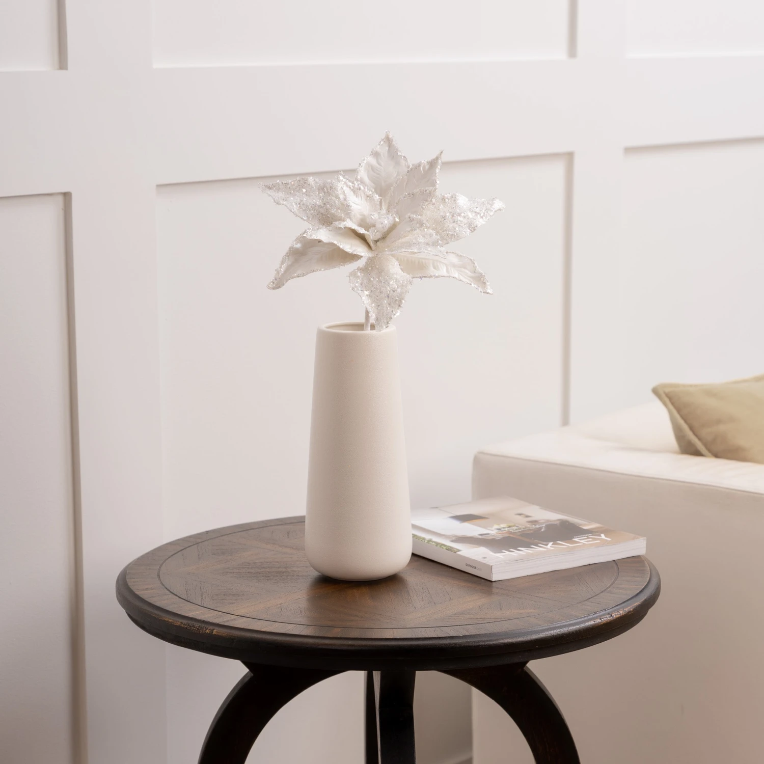 24" Silver Flake Metallic Poinsettia Stem Set Of 6 3 24" Silver Flake Metallic Poinsettia Stem Set Of 6 - Image 3