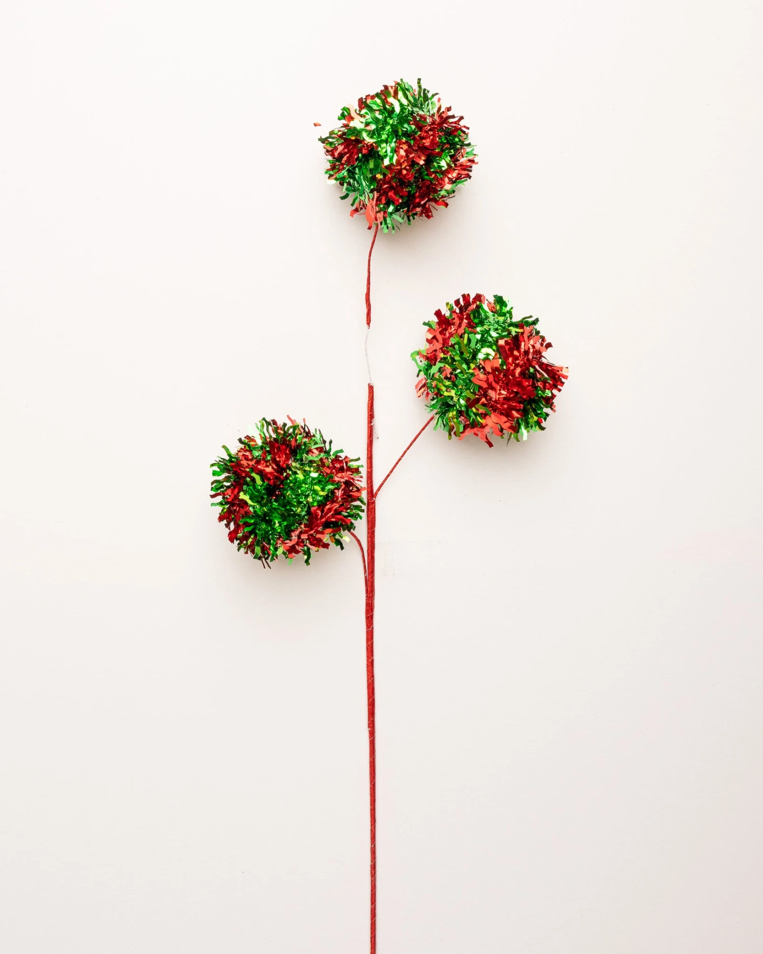 30" Red & Green Tinsel Ball Spray Set Of 6 1 30" Red & Green Tinsel Ball Spray Set Of 6