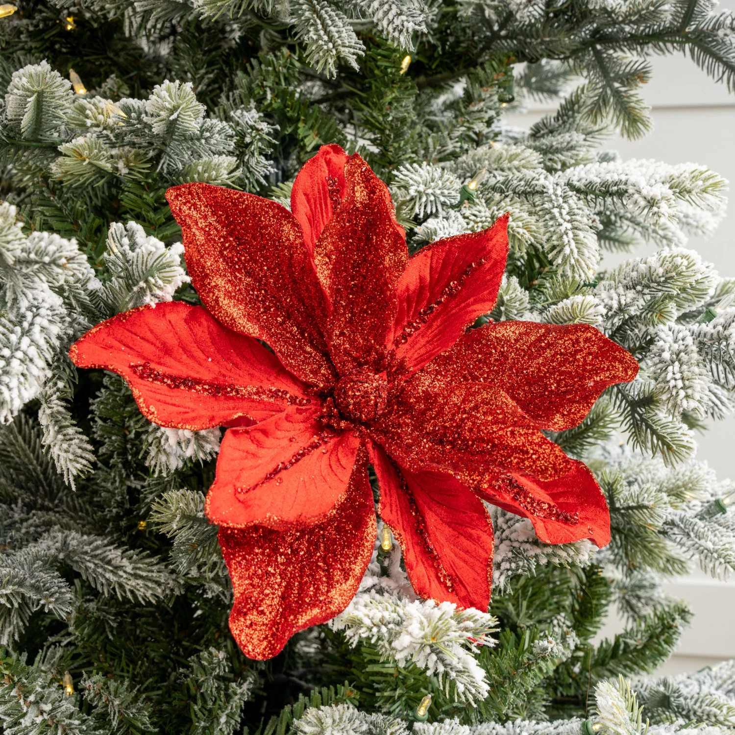 24" Red Velvet Beaded Sequins Magnolia Set Of 12 2 24" Red Velvet Beaded Sequins Magnolia Set Of 12 - Image 2