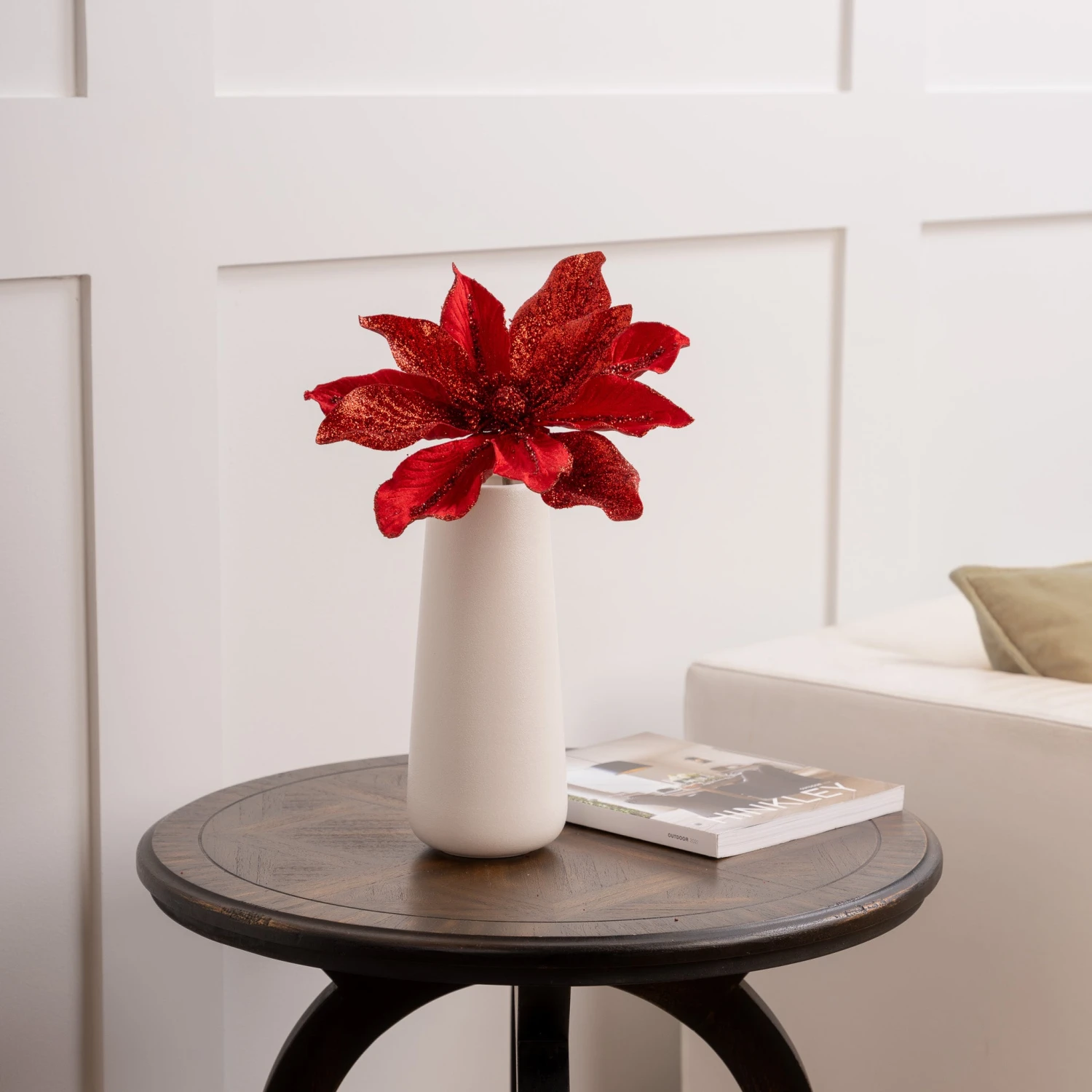 24" Red Velvet Beaded Sequins Magnolia Set Of 12 3 24" Red Velvet Beaded Sequins Magnolia Set Of 12 - Image 3