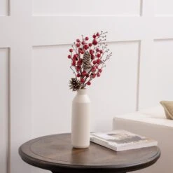 16" Red Snow Berry Twig With Pinecones Set Of 6 -Christmas Decoration Shop 4390310935 2