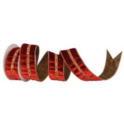 2.5" X 5 YD Red & Gold Diamond Jewel Trim Velvet Ribbon