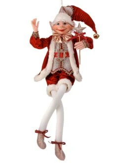 30" White & Burgundy Gilded Elf