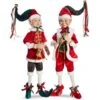 16" Red & Green Carolling Elves Set Of 2