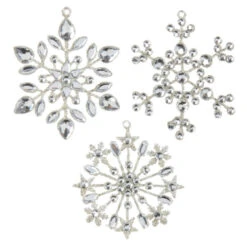 4" Crystal Jeweled Assorted Snowflake Ornamemt Set Of 6