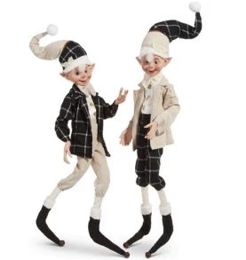 30" Black & Cream Plaid Elf Set Of 2 1 30" Black & Cream Plaid Elf Set Of 2