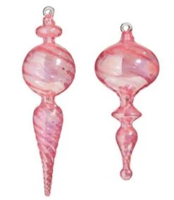 10" Pink Glass Finial Assorted Set Of 2