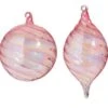 5" Pink Swirl Glass Ornament Set Of 2