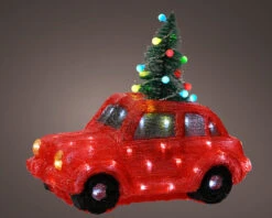 15" Acrylic Red Car With Christmas Tree 80LED
