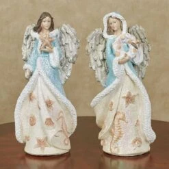 4" Aqua & Ivory Seaside Angels Assorted Set Of 2