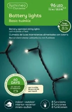 24 FT 96 LED Warm White Black Wire 8 Function Twinkle Battery Operated -Christmas Decoration Shop 8717427545855B