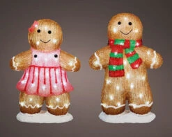 18" 48 LED Cool White Battery Operated Outdoor Gingerbread Couple Set