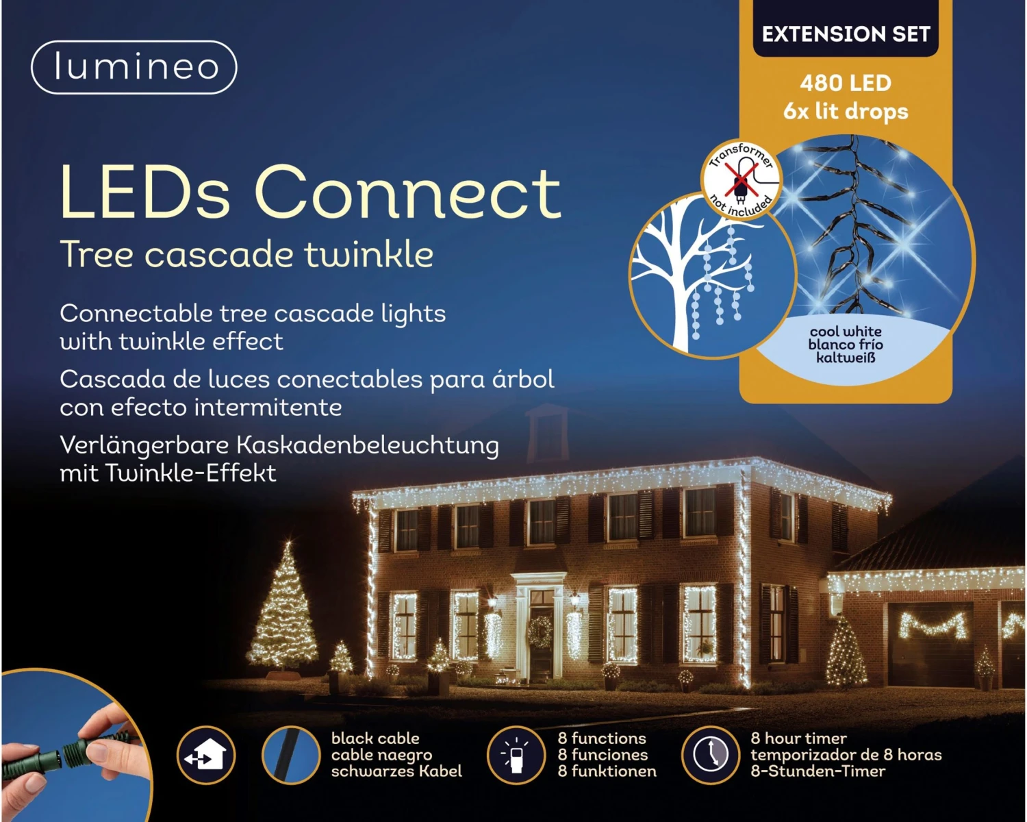 39 FT Cascade Extension Set Cool White With 6 Strings Of 480 LED Lights 3 39 FT Cascade Extension Set Cool White With 6 Strings Of 480 LED Lights - Image 3