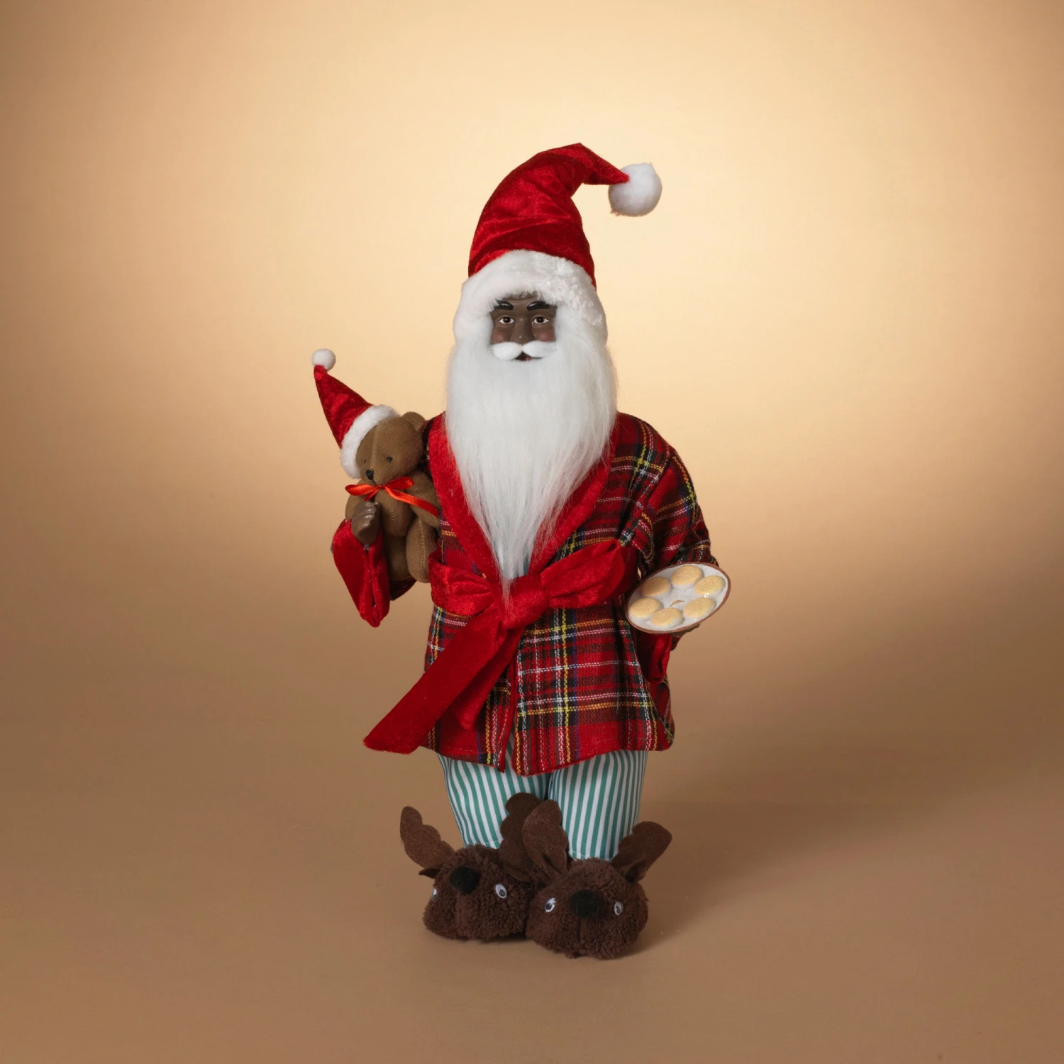 18" Melanated Santa With Plaid Robe 1 18" Melanated Santa With Plaid Robe