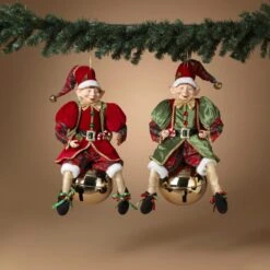 24" Red & Green Assorted Hanging Elf Set Of 2